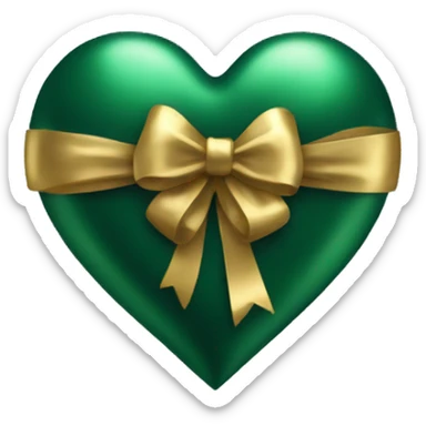 Metallic gold heart wrapped in a dark green bow sticker