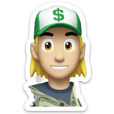 Ash Ketchum with dollar bills sticker