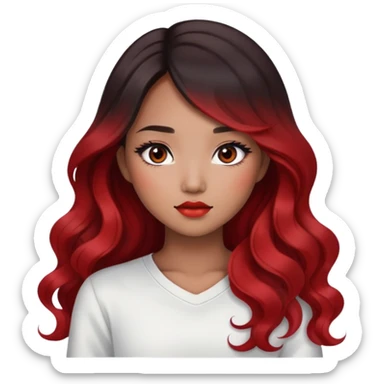 black ombre to red long wavy hair, dark brown eyes, asian pretty bratz baddie sticker