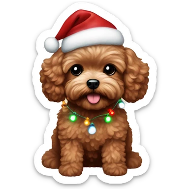 Dark Red maltipoo with Christmas lights decorated around its neck sticker