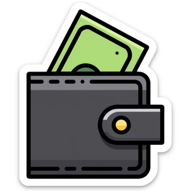 black wallet with one single dollar bill inside, just one dollar sticker