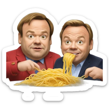 Shaun Williamson and Adam Woodyatt eating spaghetti hoops sticker