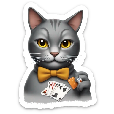 Cat smoking a cigarette playing poker  sticker
