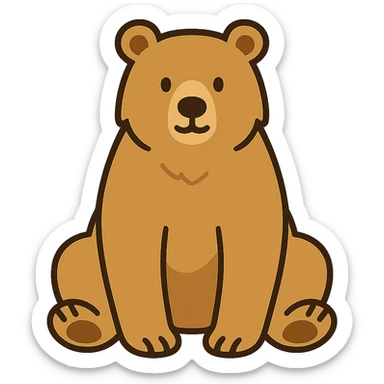 flat toon style blonde grizzly bear sitting, full body icon sticker