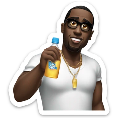 P.Diddy holding 1 bottle of baby oil sticker
