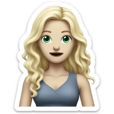 Woman, white skin, pale skin, long hair, blonde hair, wavy hair, standing like a zombie sticker