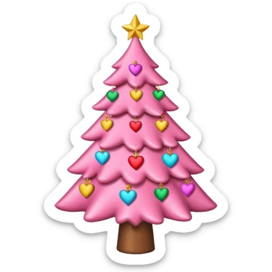 pink Christmas tree with hearts on the surface sticker