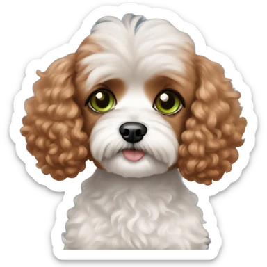 red haired girl with green eyes with her two black land white Maltipoo dog sticker