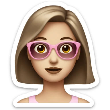 A girl with brown hair pale skin with light pink sunglasses sticker