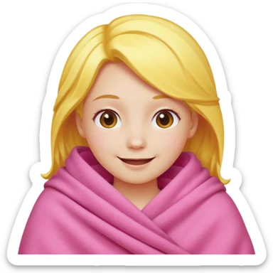 happy smile emoji red cheeks in pink blanket yellow hair sticker