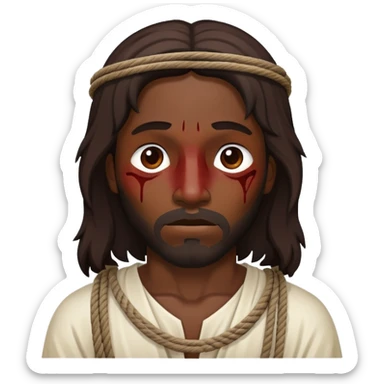 Dark skin christ Jesus tied to ropes and with injuries  sticker