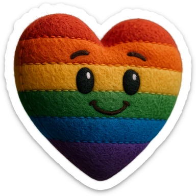 a rainbow pride heart with a subtle 3D effect, plush portrait and retro sticker style combined, no text sticker
