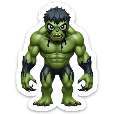 Symbiote-infected Hulk, green monster covered in black alien goo with white eyes sticker