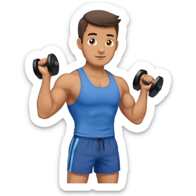 fit man with blue shorts holding kettlebell sticker