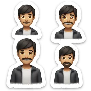 Boy with trimmed moustache and beard on his face, cap, white skin tone, black hair tone with front raise and side trimmed, short, straight hair, brown eyes, nice smile sticker