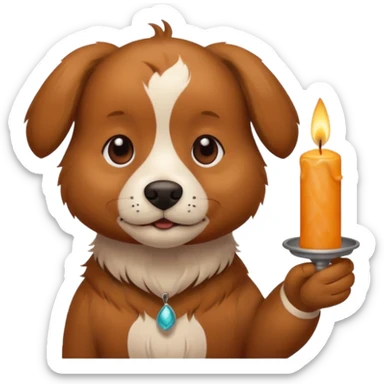 dog holding a lit aromatic candle in hand sticker