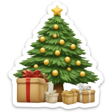 A cozy Christmas tree with beige gifts sticker
