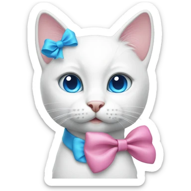 white cat with a pink bow and blue eyes sticker
