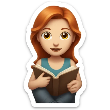 Beautiful Redhead female with blue eyes surrounded by books sticker
