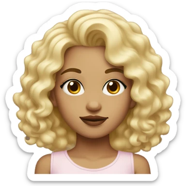 Girl with a light face tone, blonde, with curly hair, with eyelashes and lipstick sticker