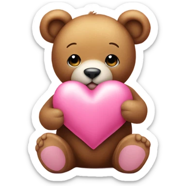 cute teddy bear holding a big pink heart sticker