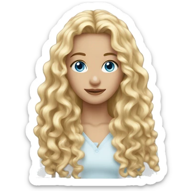 beautiful girl with long curly blonde hair and blue eyes sticker