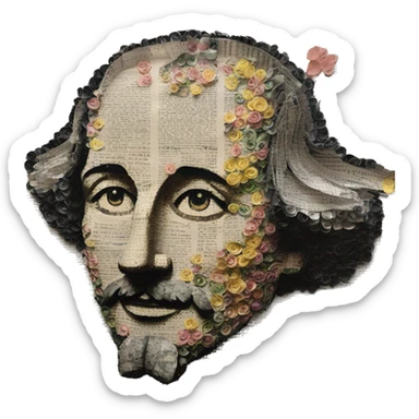 Shakespeare made of newspaper cuttings 420 roses flowers sticker