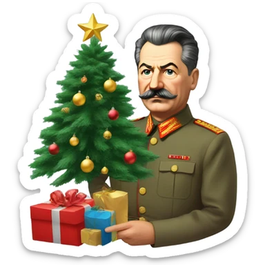 Stalin decorating a Christmas tree sticker