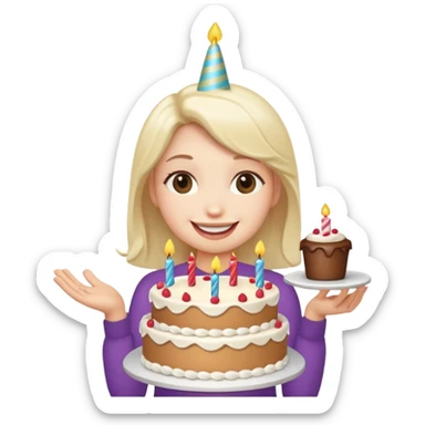 Winky face holding birthday cake sticker