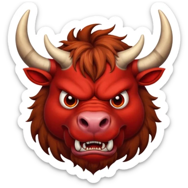 Generate a crazy bull, with a crazy face. Only face without body. sticker