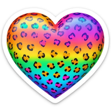 A colorful rainbow-gradients-neon-colored wild realistic leopard-cheetah-printed-patterned BIG heart sticker