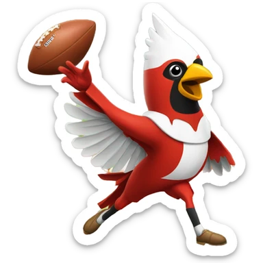 Cartoon cardinal bird kicking field goal sticker