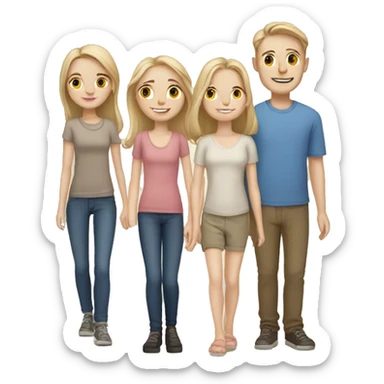 Pale skin family of 6 and 2 cats sticker