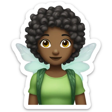 Dreamy fairy with brown skin and black curly hair and green putfit  sticker