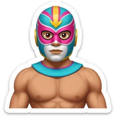 Mexican wrestler portrait, head and shoulders only, colorful luchador mask, muscular collar, confident expression, 3D cartoon, mobile game icon style, clean background, no text, no watermark
 sticker