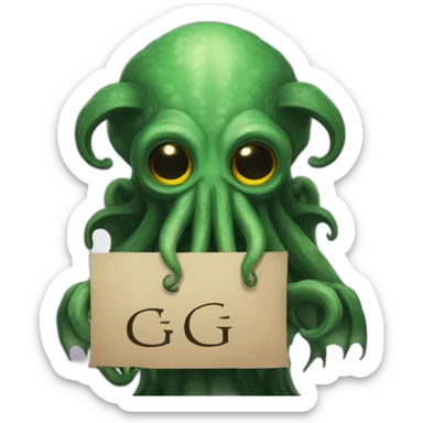 cthulhu with a beard holding a sign saying GG sticker