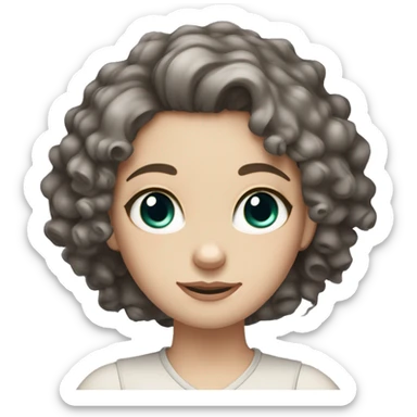 curly dark haired girl pale skin gray eyes below siamese cat sticker