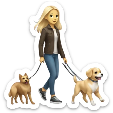 Blonde girl walking dog sticker