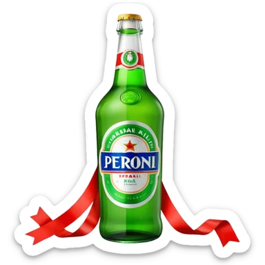 Glass bottle Peroni with red marketing tape sticker