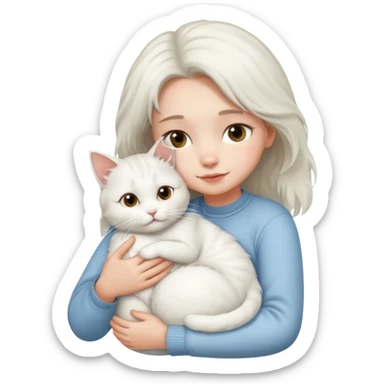 A girl love with his white male cat sticker