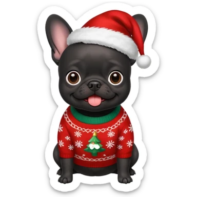 Black Frenchie in a Christmas sweater  sticker