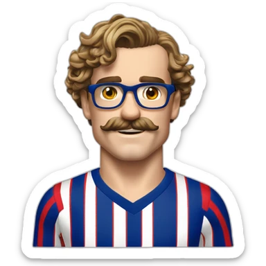 antoine griezmann cheveux bouclé lunette fine et moustache sticker