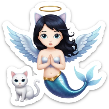 Mermaid black hair angel wings cat sticker