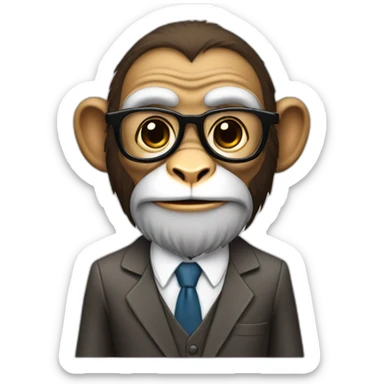 monkey professor with beard, mustace, glasses, suit  playing football sticker