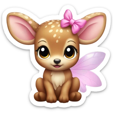 baby deer with fairy wings and a pink bow around its neck  sticker