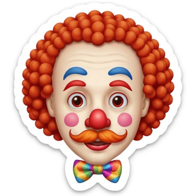 Classic clown — curly mustache, red nose sticker