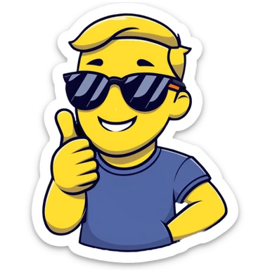 smug guy in sunglasses giving a thumbs up, cartoon sticker sticker