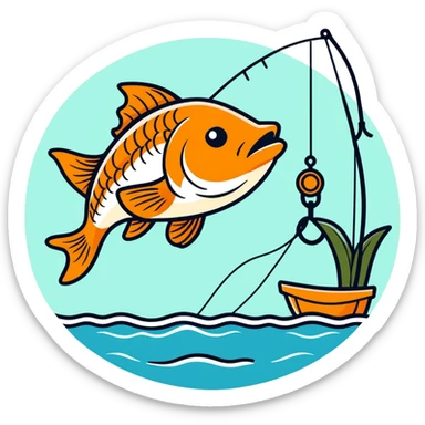 a fish fishing for a man sticker