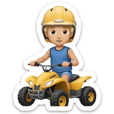 Please make a young blonde boy riding a four wheeler sticker