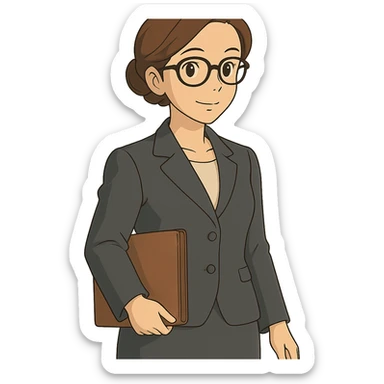 ghibli style business lady with black rimmed glasses sticker